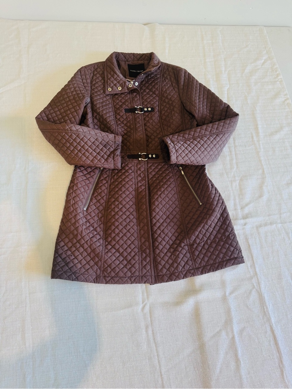 Ivanka Trump Quilted Brown Toggle-Front Puffer Coat